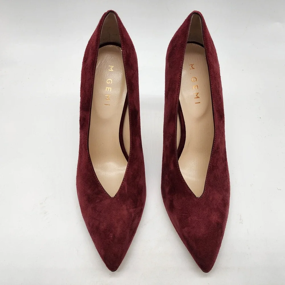 M. Gemi V-Cut Pumps Women's 37.5 Burgundy Suede V-Vamp Pointed Toe Stiletto